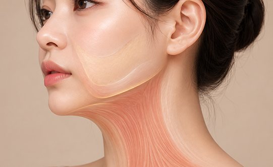 다움 platysma 복원술 01 — 턱선이 무너진 위치 확인(근육 그림을 겹친 옆얼굴)